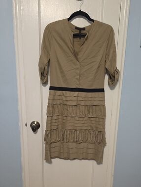 BCBGMaxAzria Tan Midi Dress with Black Waistband